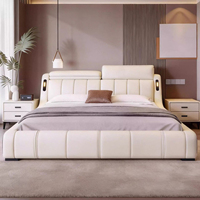 Lit de rangement relevable avec tête de lit réglable en cuir, sommier à lattes en bois massif, lit de rangement King Size, mobilier de chambre à coucher
