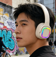 Headphone LED RGB, Headset Over-Ear dengan Pengisian Daya Tipe-C dan Bantalan Telinga Lembut Berbahan Memory Foam, Menerima Grosir & OEM ODM