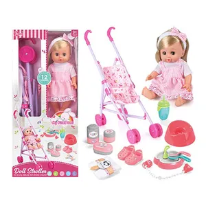 儿童婴儿拼图14英寸乙烯基娃娃婴儿车套装12声音带马桶奶瓶游戏屋家庭假装儿童玩具