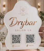 Kit de signalétique professionnelle personnalisé en acrylique double face avec bord ondulé, plaque logo et QR code social en forme d'arche