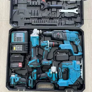 2 4 6 in 1 Cordless Power Combo Kit 4 pcs 21v Brushless Screwdriver Impact Wrench Electric Hammer Lithium Battery Tools Set Kit