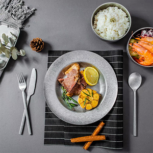 Assiettes en acier inoxydable à motif vague d'eau, vaisselle élégante pour restaurant, <span class=keywords><strong>service</strong></span> <span class=keywords><strong>de</strong></span> restauration et <span class=keywords><strong>de</strong></span> traiteur - Product Image 4