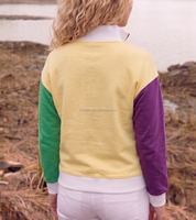 Sweat-shirt décontracté pour femme, col demi-zip, manches longues, coupe courte, color block violet, vert et jaune, Mardi Gras, personnalisé, grandes tailles