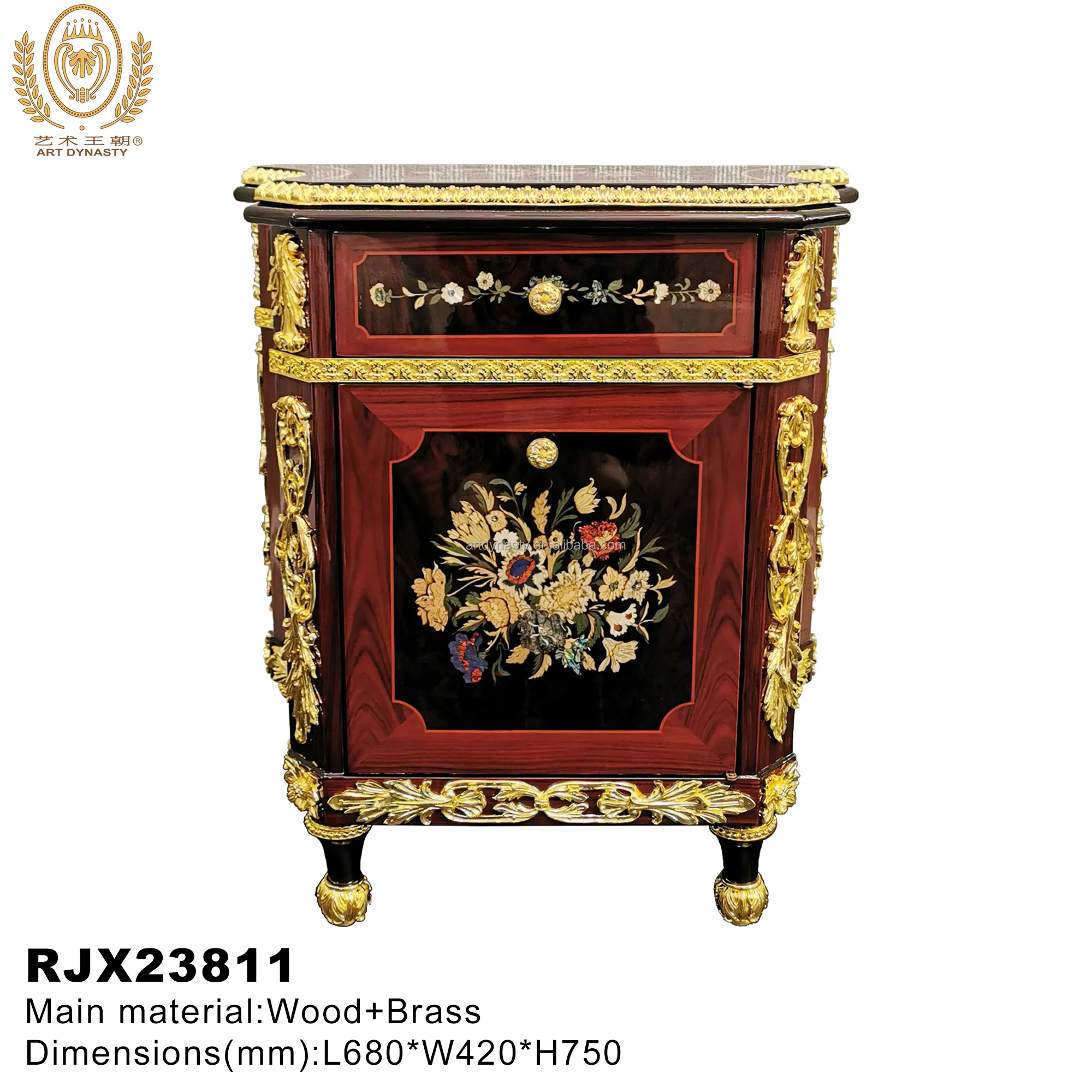Mesa para Quarto Clássica pintados à mão mesa de cabeceira Beleza Gabinete Home Furniture Chinoiserie Bedstand Madeira com latão chinês