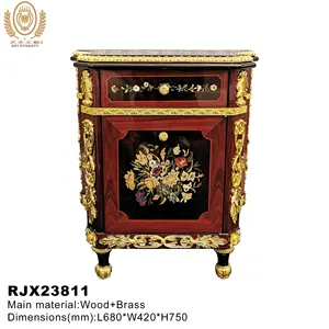Bàn cho phòng ngủ cổ điển vẽ tay đầu giường bảng vẻ đẹp Tủ chinoiserie bedstand gỗ với Brass đồ nội thất nhà Trung Quốc