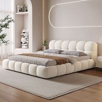 Ensemble de lit bouffant moderne en tissu blanc avec cadre de grande taille Meubles rembourrés doux de designer pour la maison et l'hôtel Vente en gros Offre Spéciale