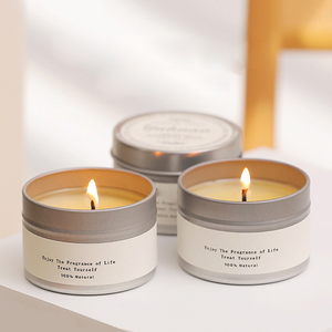 <span class=keywords><strong>Velas</strong></span> Aromáticas de Cera de Soya al por Mayor, Mini <span class=keywords><strong>Velas</strong></span> Pequeñas en Lata Dorada o Plateada para Regalo de Boda y Decoración del Hogar - Product Image 1