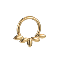 Fuxuan Anneau segmenté articulé en titane ASTM F136 plaqué or, clicker de septum avec anneau de nez en forme de feuille, bijoux de piercing corporel