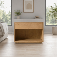Table de chevet RH en chêne haut de gamme, taille personnalisable, 1 tiroir, poignée en laiton de luxe, unité latérale en bois dur naturel