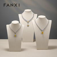Présentoir à Colliers en Lin Beige, Buste Mannequin pour Bijoux, Support pour Comptoir de Magasin, Vitrine, Vente en Gros, Logo Personnalisé
