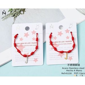 Cavigliera in acciaio inossidabile a sette nodi con ciondolo a lettera J e corda rossa per donna, gioiello alla moda. - Product Image 3