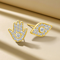 Bijoux personnalisés style hip-hop, cadeaux pour femme, boucles d'oreilles Hamsa en or 14 carats avec moissanite œil de dieu creux