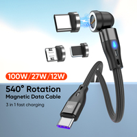 Usine 7pin 3 en 1 PD 100W tresse en nylon rapide magnétique type-c câble de charge USB-C données de rotation à 540 ° avec fonction de transfert