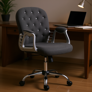 Sedia da Ufficio Grigio Scuro Trapuntata con Braccioli Imbottiti, Altezza Regolabile, Base Girevole in Metallo per Casa e Ufficio - Product Image 2