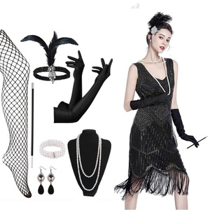 1920s <b>Sequined</b> Dress Women Gatsby Evening Gown With Headpiece Necklace Eight Piece Set Sizes S 4XL - Product Image 4