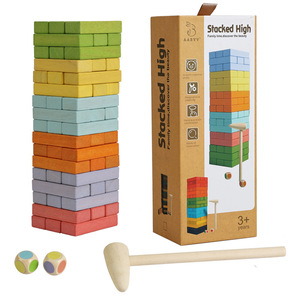 Jeu de Tour de Blocs en Bois <span class=keywords><strong>Montessori</strong></span>, Jeu de Construction Coloré, Jeu de Dominos, Jouet Éducatif Interactif pour Fêtes en Famille - Product Image 4