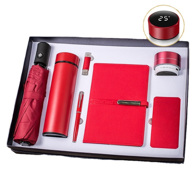 Christmas Gifts Promotional Office Luxury USB Flash Disk Vacuum Flask Pen Notebook Portable Power Source Loudspeaker  Gift Set