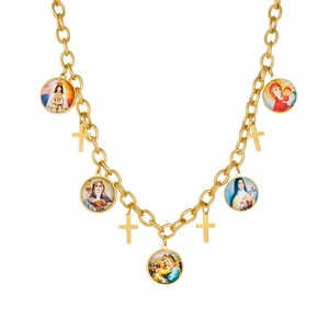 Collar Religioso de Acero Inoxidable con Medalla de Retrato de la Virgen María, Cruz, Chapado en Oro de 18K, Joyería para Uso Diario - Product Image 6