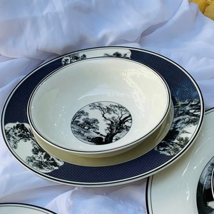 ชุดจานอาหารค่ำลายขาวดำสไตล์คลาสสิกจากไม้เก่าของยุโรป ขายส่งราคาพิเศษ - Product Image 4