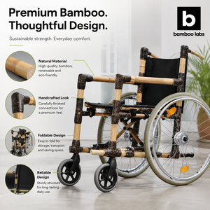 Silla de Ruedas Plegable de Bambú Ligera y Portátil, Ecológica, Sostenible, Impermeable, con Capacidad de 120 kg, Ayuda de Movilidad para Viajes - Product Image 5