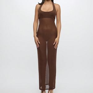 Vestido Largo de Verano con Cuello Halter y Espalda Descubierta de Malla, Ajustado al Cuerpo, para Mujer, Elegante, para la Noche - Product Image 2