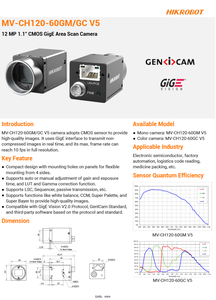 Caméra monoculaire HIK ROBOT MV-CH120-60GM 12MP GigE à monture C pour l'inspection - Product Image 3