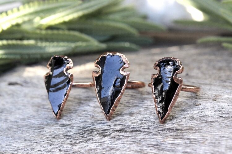 BD-E2138矢じりリング黒曜石リングブラックストーンリング生宝石