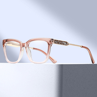 MS 81592 Nouvelles lunettes anti-lumière bleue pour femmes, monture carrée géométrique, branches élégantes incrustées de diamants écrasés, lunettes polyvalentes