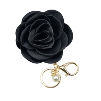 Porte-clés fleur rose camélia japonais Kawaii Porte-clés fausse perle fleur en tissu rose mignon pour femmes Bijoux tendance Pendentifs Charms