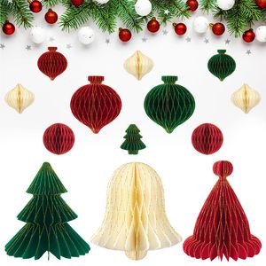 Juego de Decoración Navideña con Campanas, Gorro de Papá Noel, Bola de Panal, Papel Grueso, Adornos Colgantes de Panal, Artículos para Fiestas - Product Image 1