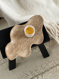 Plateau <span class=keywords><strong>en</strong></span> marbre naturel SAIDKOCC, style français, ornement de bureau, rangement de bijoux, plateau à fruits, travertin, personnalisable, nuage irrégulier - Product Image 4