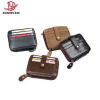 Dompet Pria Kulit Asli Crazy Horse Grain Leather, Tempat Kartu, Bisnis, Vintage, Pendek, Lapisan Kanvas, Modern