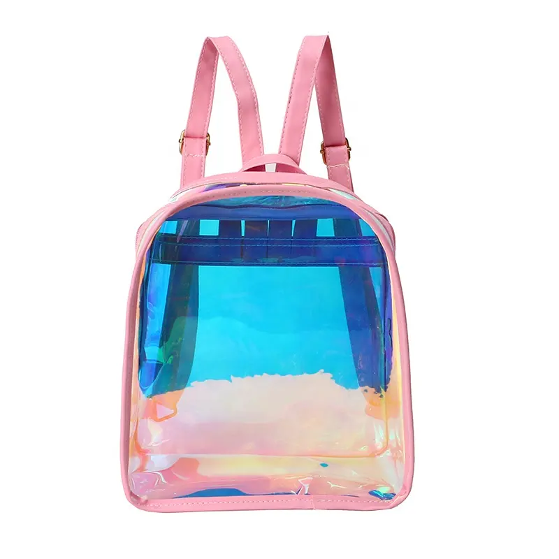 Tas Punggung PVC Wanita, Ransel Mini Transparan Laser Holografik Tahan Air Plastik Bening Tahan Lama PVC