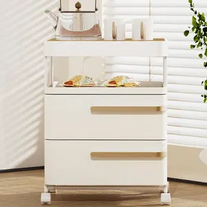 Light Luxury Design 42cm Wide Multi-layer Multi-specification Home Bedroom Bedside White Plastic Storage Cabinet With Wheels