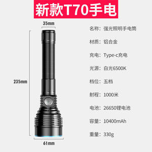 Linterna de Alta Potencia Luomen T70, Batería Recargable LED de 10000 mAh, Aleación de Aluminio, Iluminación de Emergencia para Exteriores - Product Image 4