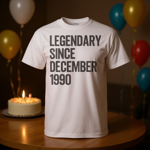 T-shirt unisexe en coton à col rond et manches courtes pour adulte, légendaire depuis décembre 1990, cadeau d'anniversaire - Product Image 3