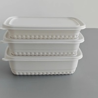 Conteneur alimentaire rectangulaire jetable personnalisé en usine, boîte à lunch MFPP avec couvercle, préparation de repas biodégradable, sans BPI, sans PFAS, anti-fuite