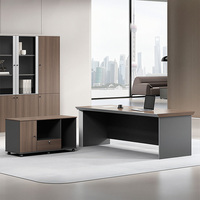 Bureau de direction moderne en forme de L, en bois grain noyer, avec armoire latérale mobile et verrouillable pour bureau de direction