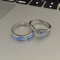 Bagues de couple ajustables en forme d'étoile bleue, bagues de promesse assorties avec diamants en étoile ouverte