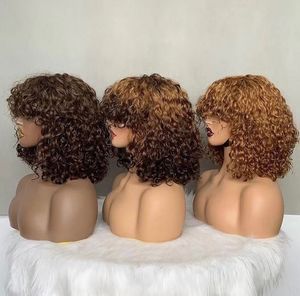 Promotion $62 Pixie Curly with Bang Human Hair <b>Bob</b> Curly <b>Wig</b> Raw Virgin Human Hair Machine Made Non Lace with Frange Wholesale - Product Image 1
