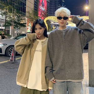 Cárdigan de punto con cuello redondo, moderno, a <span class=keywords><strong>la</strong></span> moda y de estilo informal. Suéter Holgado y Versátil para Parejas, Ideal para Otoño e Invierno - Product Image 3