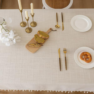 Minimalist Checkered Tassel <b>Tablecloth</b> Rectangular Oilproof Stain Resistant For Dining And Coffee Tables Home Use Polyester - Product Image 4