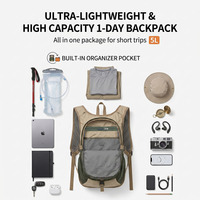 Sac à dos d'hydratation pour la course à pied en tissu Ripstop durable, poche latérale élastique pour bouteille d'eau, plusieurs poches zippées, sac à dos de randonnée en plein air