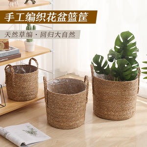 Yuvarlak şekil düz saman depolama tutucu ile 3 takı<span class=keywords><strong>m</strong></span> ev sepeti 3 bej sepet seti kolu ile - Product Image 2