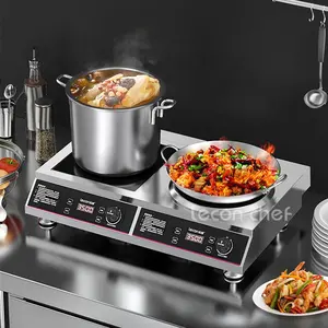 Lecon Commercial Household Multifunctional Double Burner Stainless Steel Housing 3500W Induction Cooker