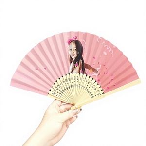 Handmade Wood Handicraft Folding <b>Fan</b> <b>Pink</b> Half Circle Shape with Child Photo Wedding Decoration Gift Customizable - Product Image 1