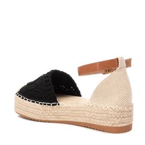 Espadrilles noires compensées pour femmes avec bride de cheville et bout tricoté - Product Image 3