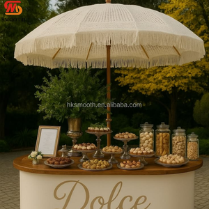 Carrito de Exhibición de Pasteles y Dulces para Bodas, Blanco, de Gran Capacidad, con Sombrilla, Tablero de PVC Impermeable, Verano 2026 - Product Image 1