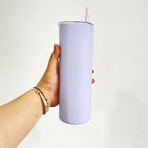 Blank Sublimation Matte Colorful 20oz 600ml Stainless Steel Skinny Straight <b>Tumbler</b> <b>with</b> Colorful <b>Straws</b> for Sublimation - Product Image 2
