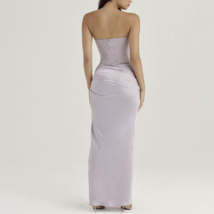 OEM Custom Satin Gathered Maxi Skirt Elegant Elastic Satin Skirt&<b>Corset</b>-Style Gown with High <b>Waist</b> Sexy Two-pieceSet - Product Image 2